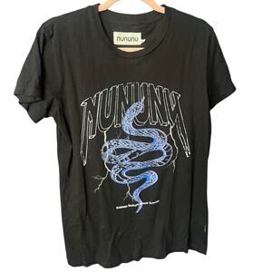Nununu Graphic Snake T-Shirt Distressed Hem Black Short Sleeve Tee Medium